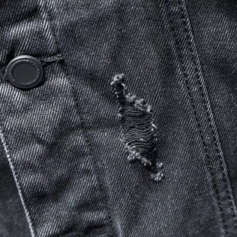 Veste en jean noire à capuche pour homme | Manteau d’hiver doublé en polaire