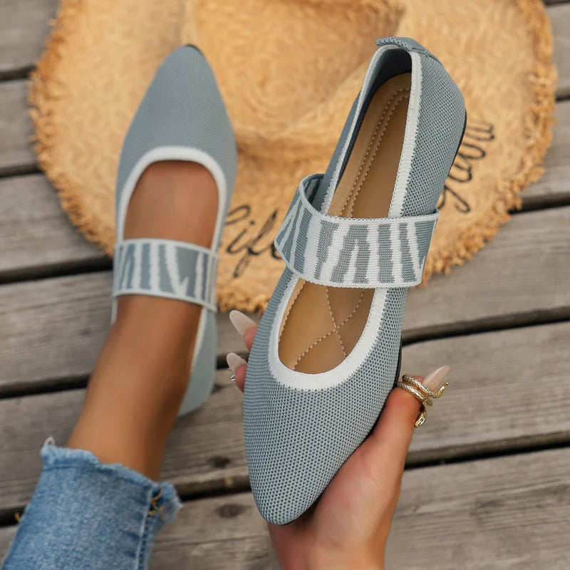 Chaussures plates tricotées de type babies pour femme