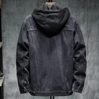 Veste en jean noire à capuche pour homme | Manteau d’hiver doublé en polaire