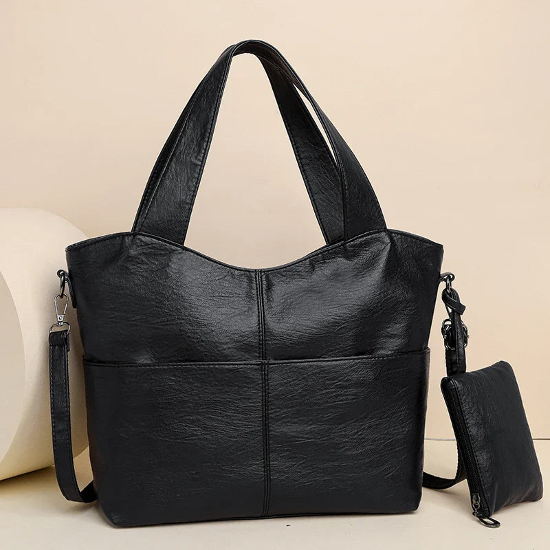 Women's Tote Bag in PU Leather with Crossbody Strap for Autumn Everyday Use