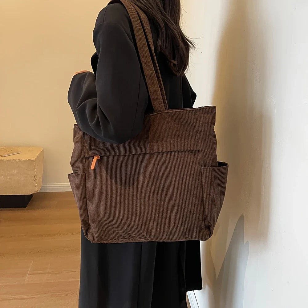Women's Tote Bag in Corduroy for Autumn Work & Everyday Use
