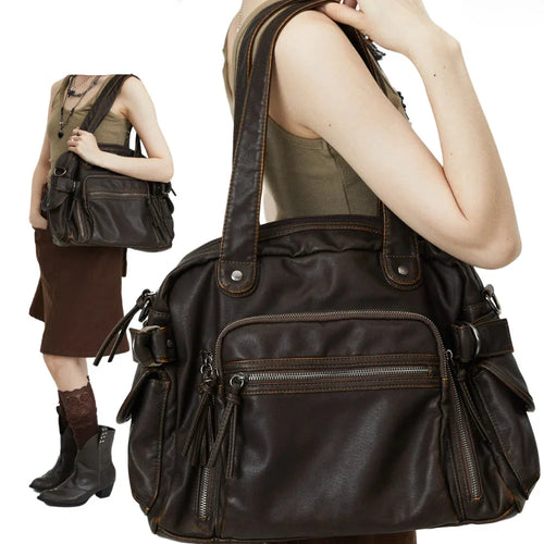 Sac à dos en cuir avec plusieurs poches zippées