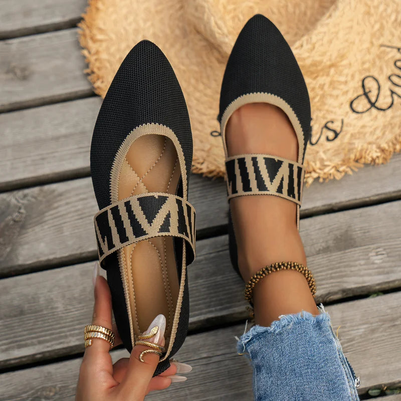 Chaussures plates tricotées de type babies pour femme