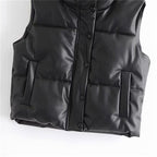 Women’s Faux Leather Padded Gilet with High Neck