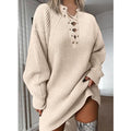 Pull oversize en maille côtelée à lacets pour femme