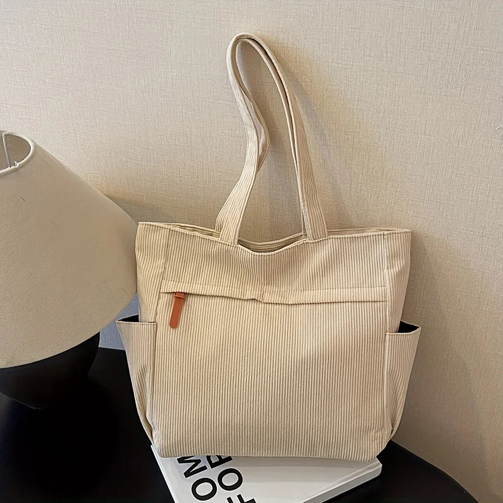 Women's Tote Bag in Corduroy for Autumn Work & Everyday Use