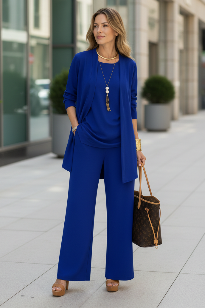 Ensemble trois pièces pour femme avec pantalon large