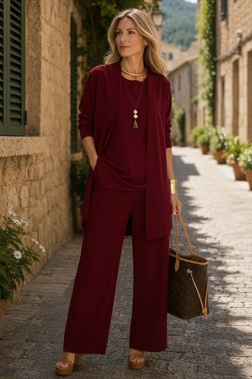 Ensemble trois pièces pour femme avec pantalon large