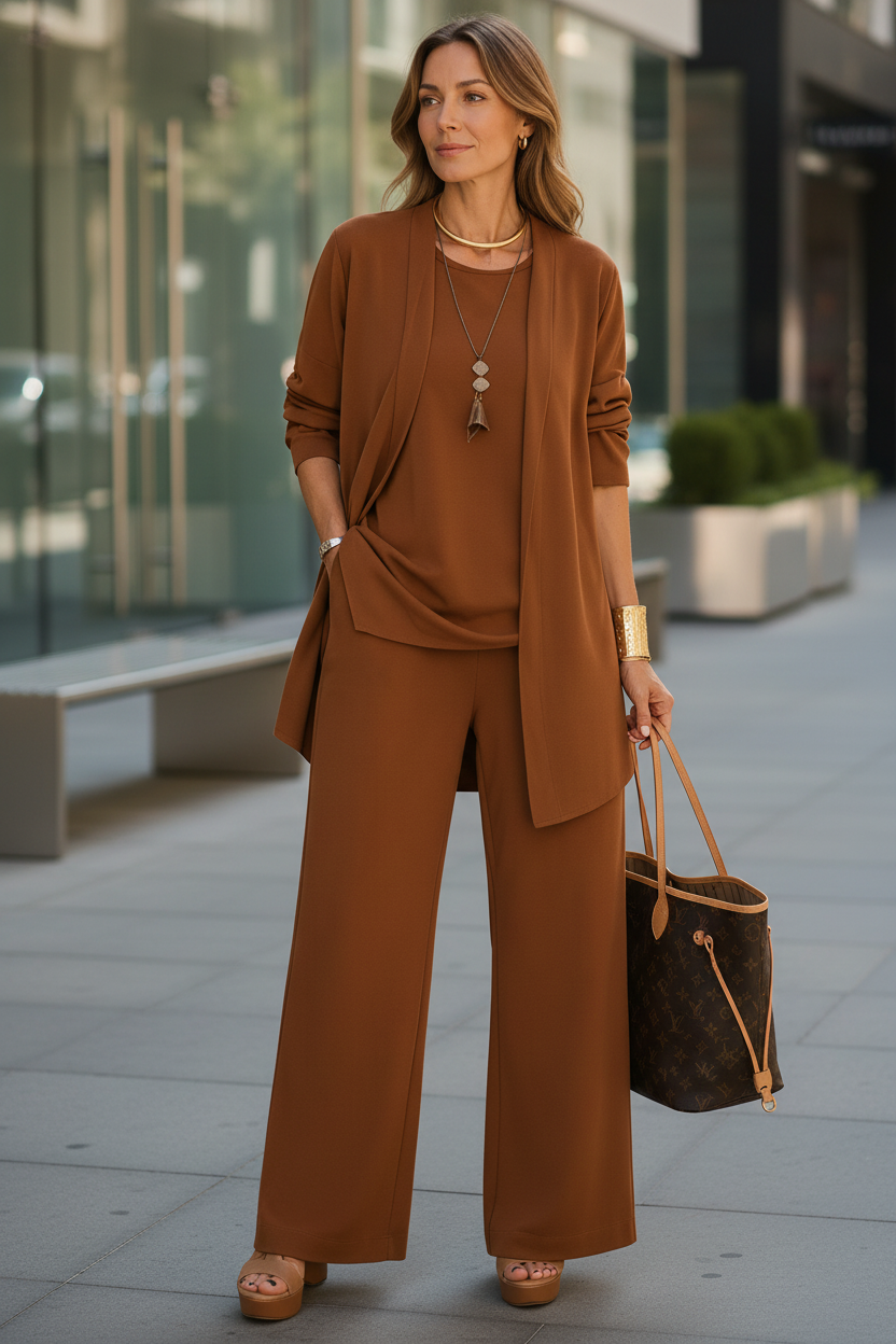 Ensemble trois pièces pour femme avec pantalon large