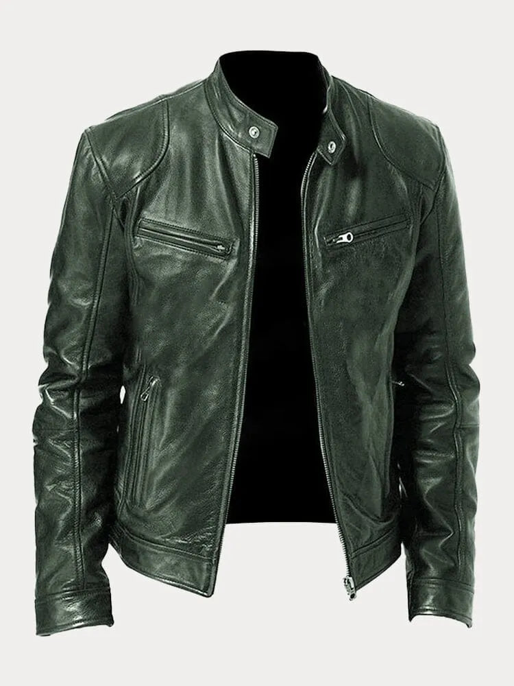 Veste en cuir noir pour homme | Style motard coupe ajustée