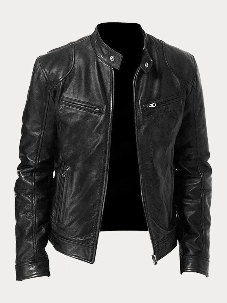 Men's Black Leather Jacket | Slim Fit Biker Style