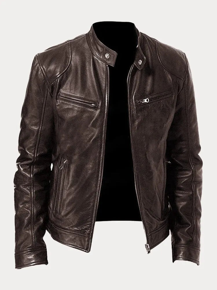 Veste en cuir noir pour homme | Style motard coupe ajustée