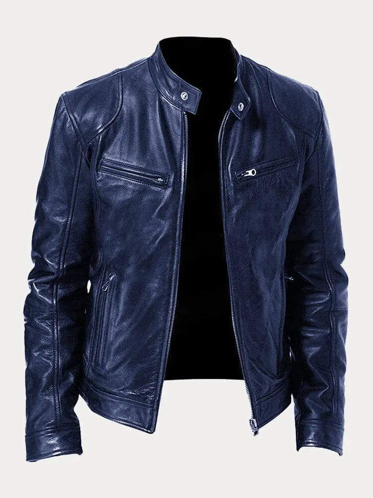 Veste en cuir noir pour homme | Style motard coupe ajustée