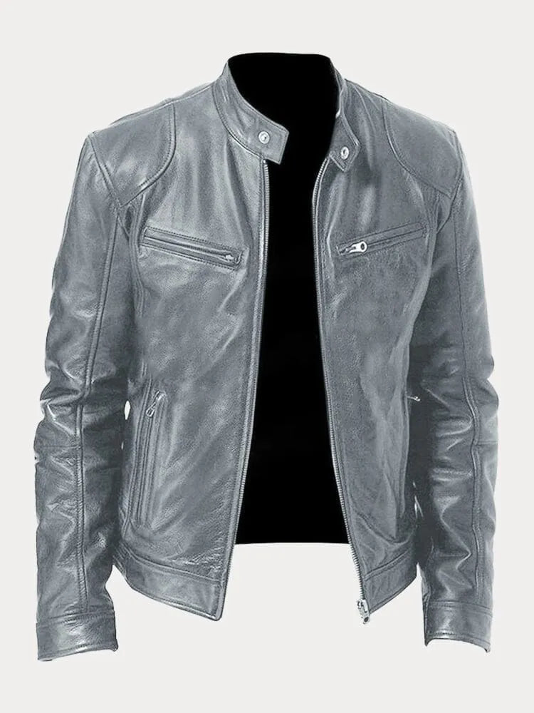 Veste en cuir noir pour homme | Style motard coupe ajustée
