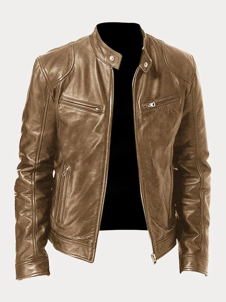 Veste en cuir noir pour homme | Style motard coupe ajustée