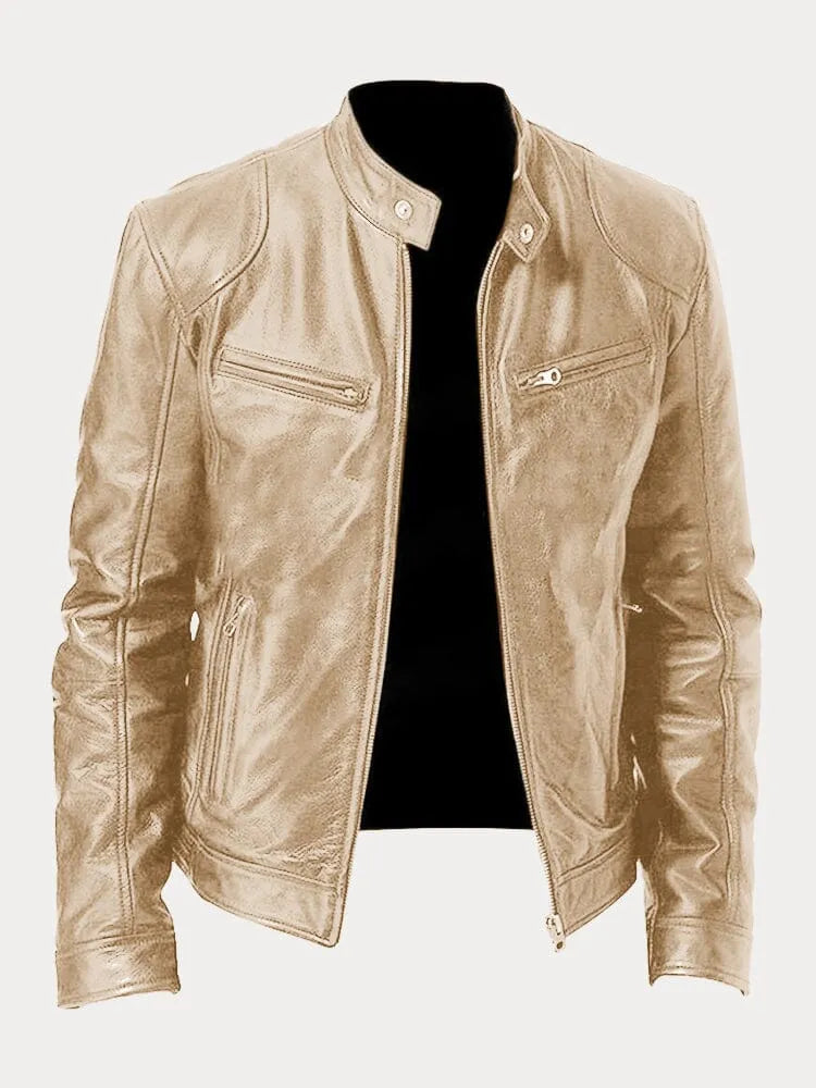 Veste en cuir noir pour homme | Style motard coupe ajustée