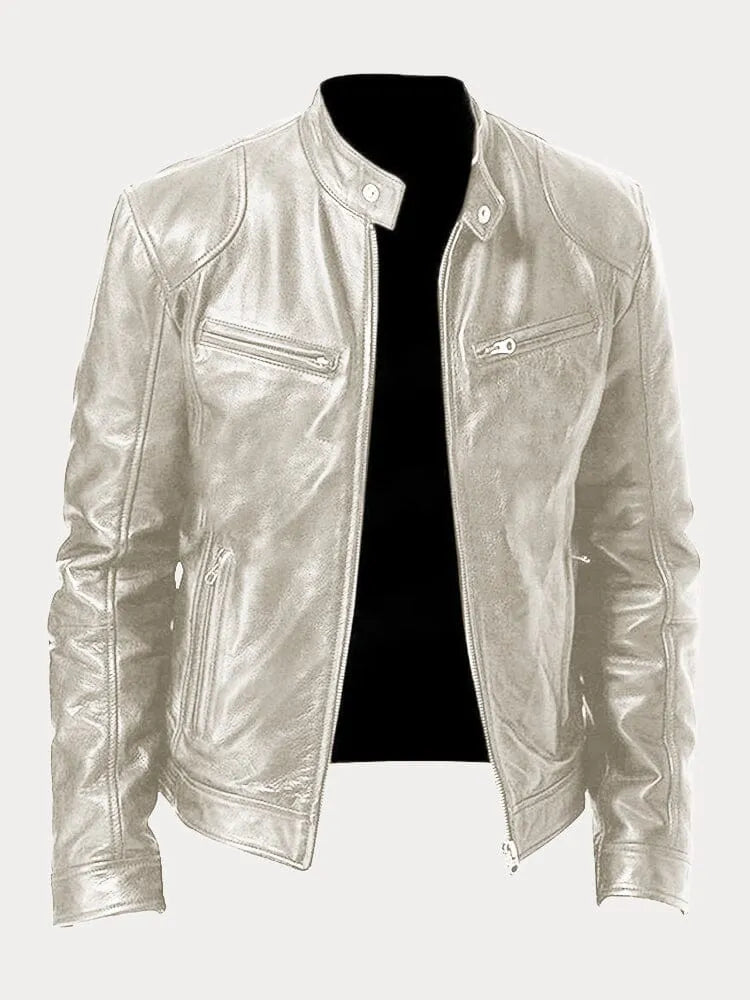 Veste en cuir noir pour homme | Style motard coupe ajustée