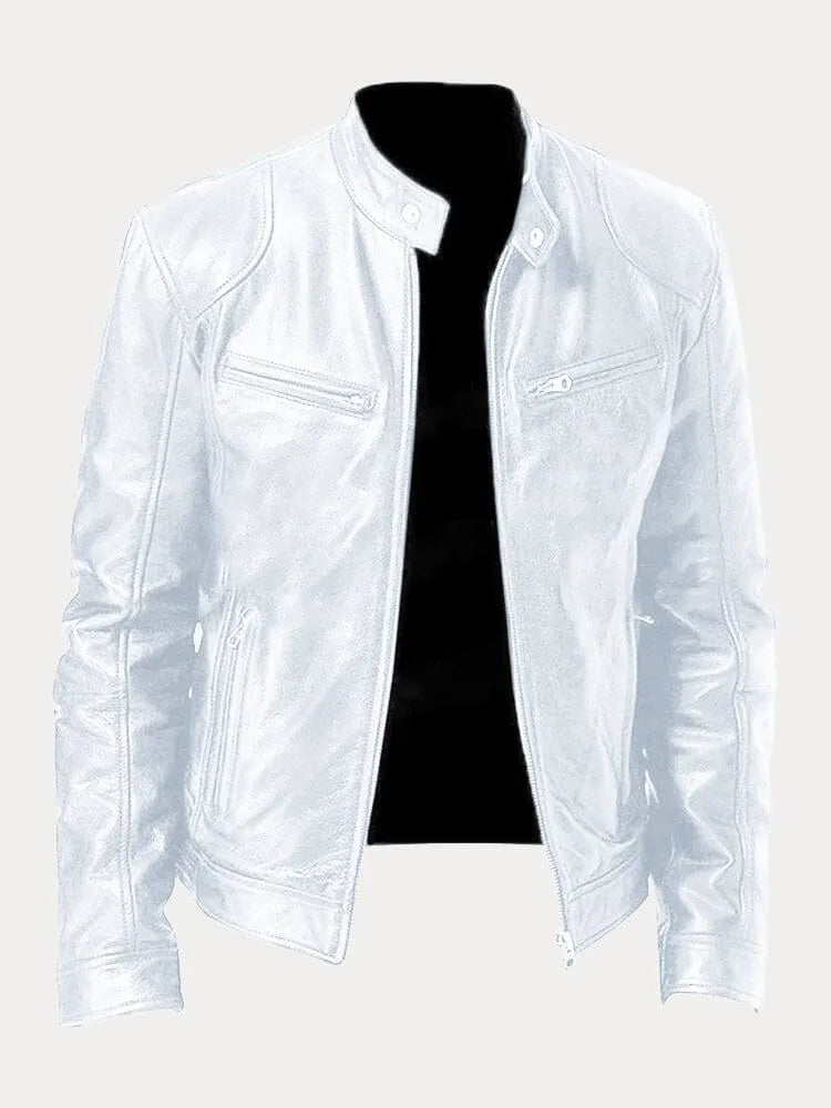 Veste en cuir noir pour homme | Style motard coupe ajustée