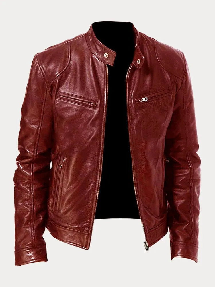 Veste en cuir noir pour homme | Style motard coupe ajustée