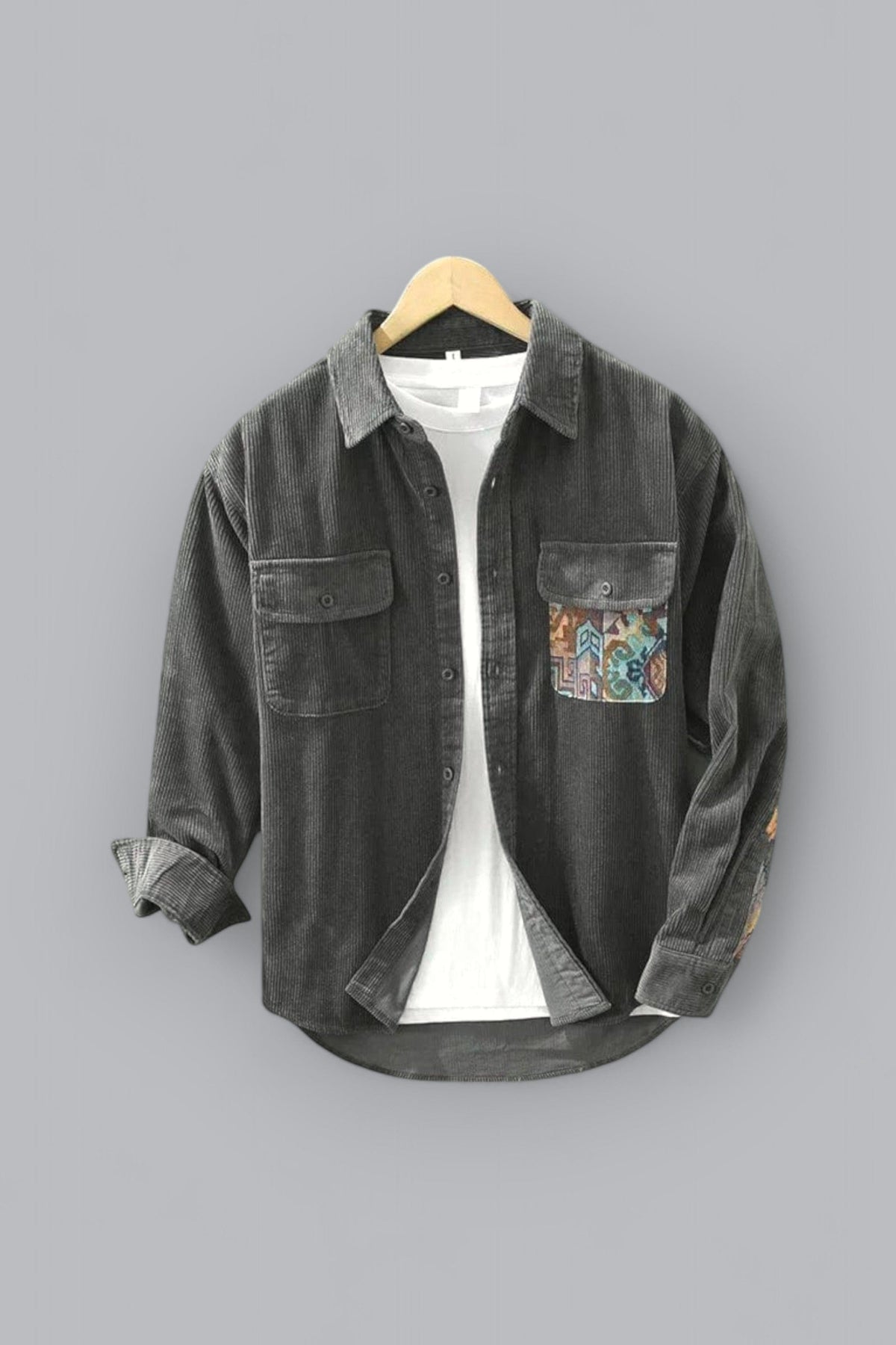 Męska sztruksowa koszula overshirt ze wzorzystym detalem kieszeni