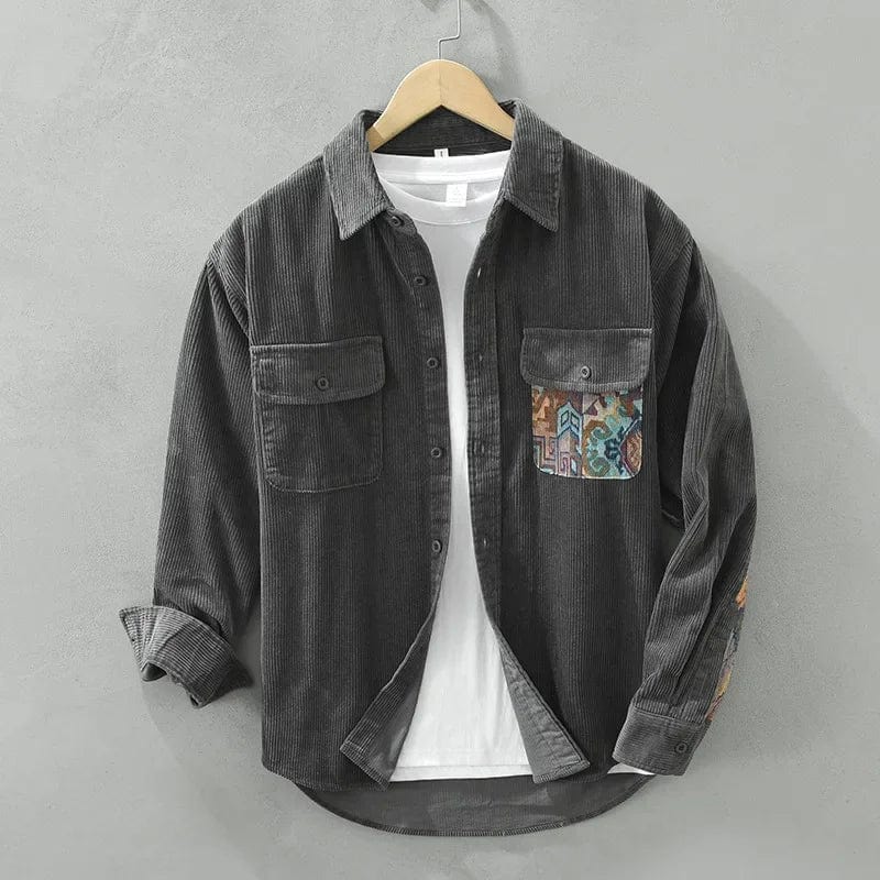 Męska sztruksowa koszula overshirt ze wzorzystym detalem kieszeni