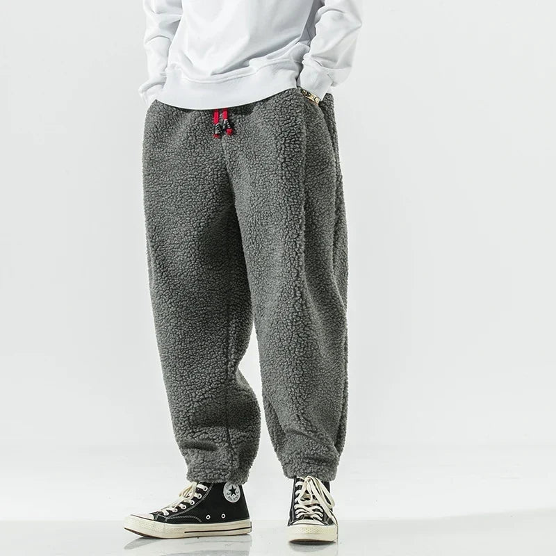Men’s Teddy Fleece Trousers with Relaxed Fit and Drawstring Waist