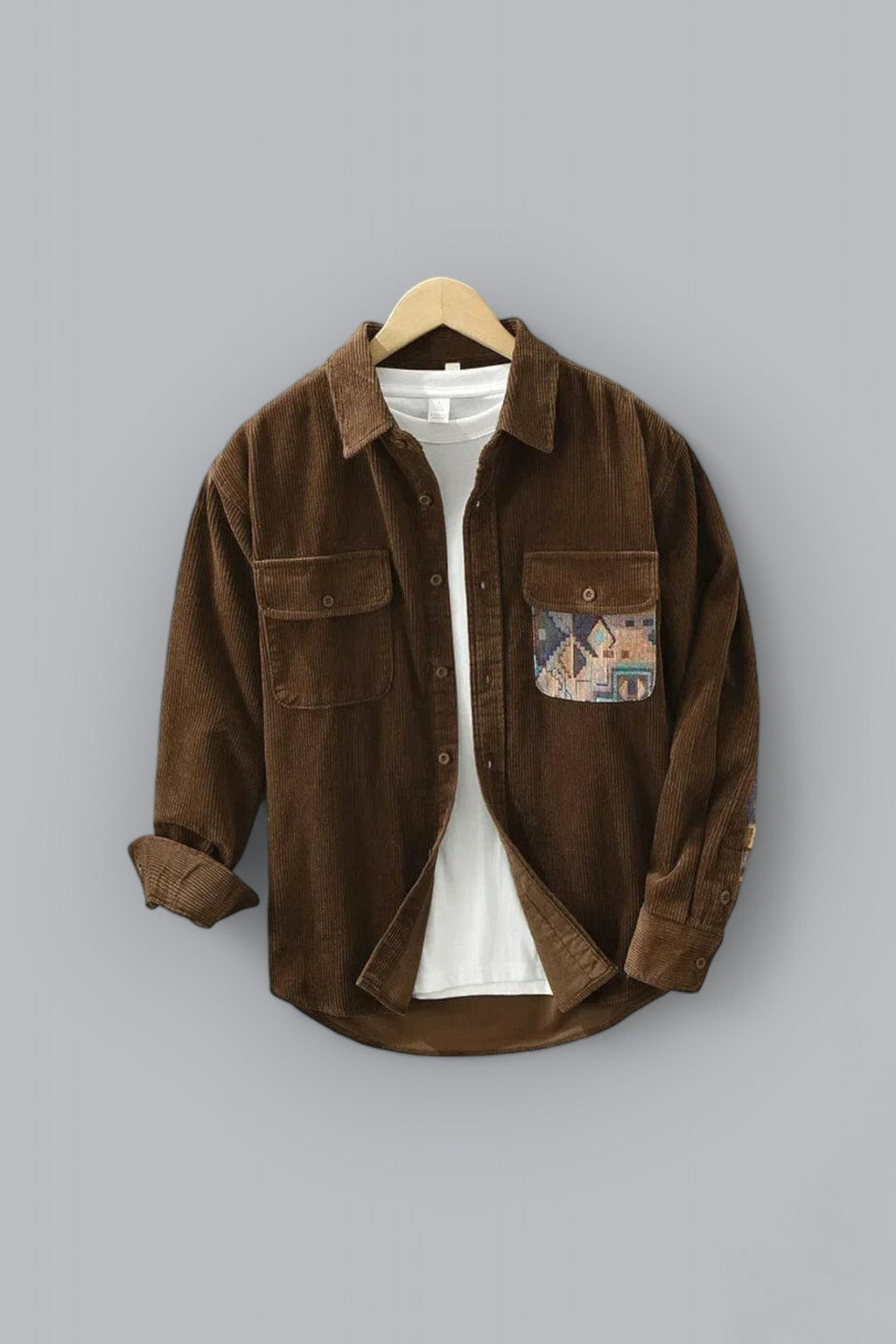 Męska sztruksowa koszula overshirt ze wzorzystym detalem kieszeni
