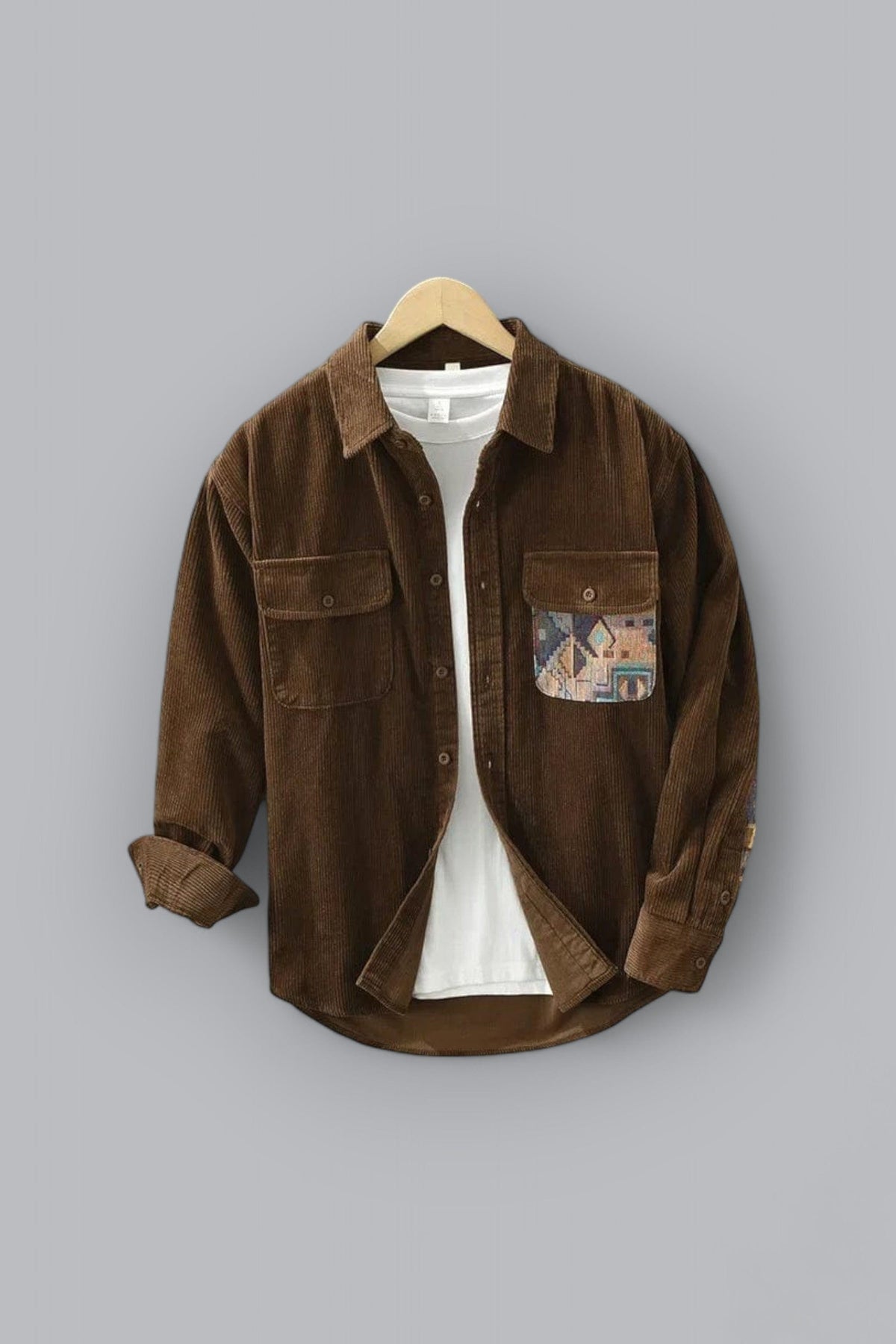 Męska sztruksowa koszula overshirt ze wzorzystym detalem kieszeni