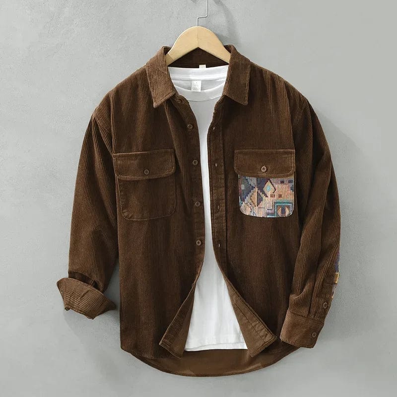 Męska sztruksowa koszula overshirt ze wzorzystym detalem kieszeni