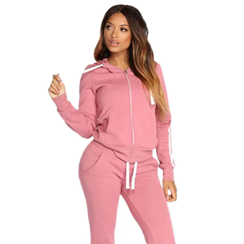 Ensemble de survêtement pour femme à capuche zippée avec pantalon de jogging
