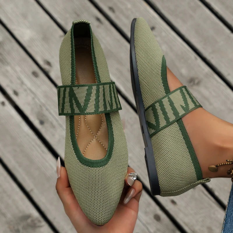 Chaussures plates tricotées de type babies pour femme