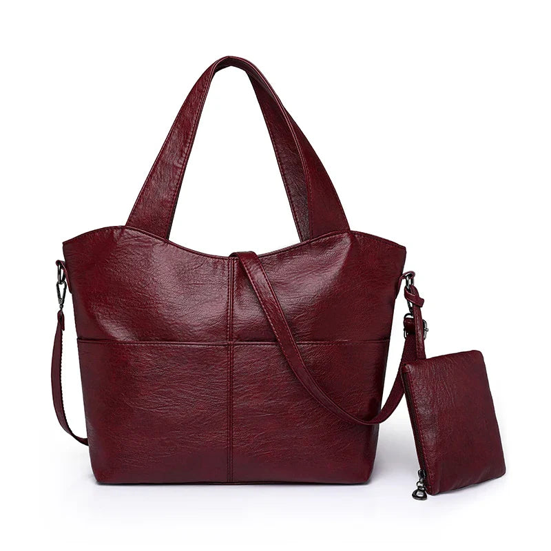 Women's Tote Bag in PU Leather with Crossbody Strap for Autumn Everyday Use