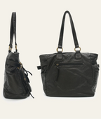 Leather Tote Bag with Multiple Front Pockets