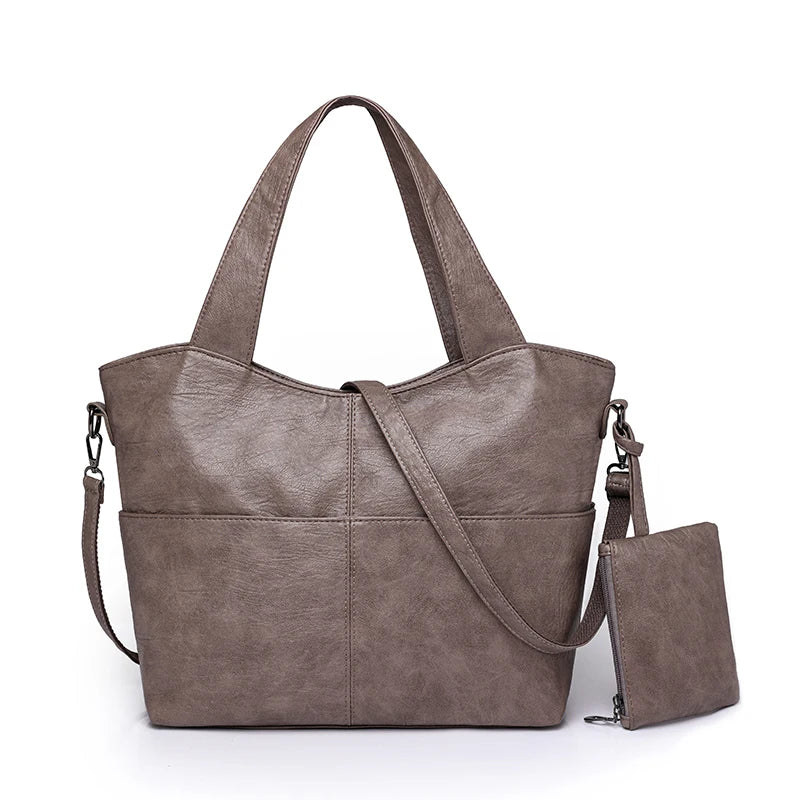 Women's Tote Bag in PU Leather with Crossbody Strap for Autumn Everyday Use