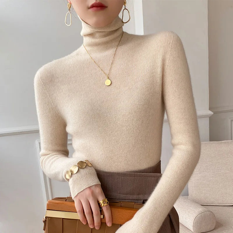 Pull fin à col roulé pour femme