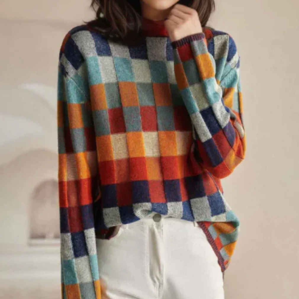 Pull décontracté à carreaux pour femme