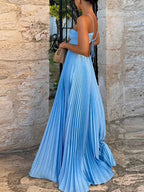 Women's Pleated Halter Maxi Dress | Strappy A-Line