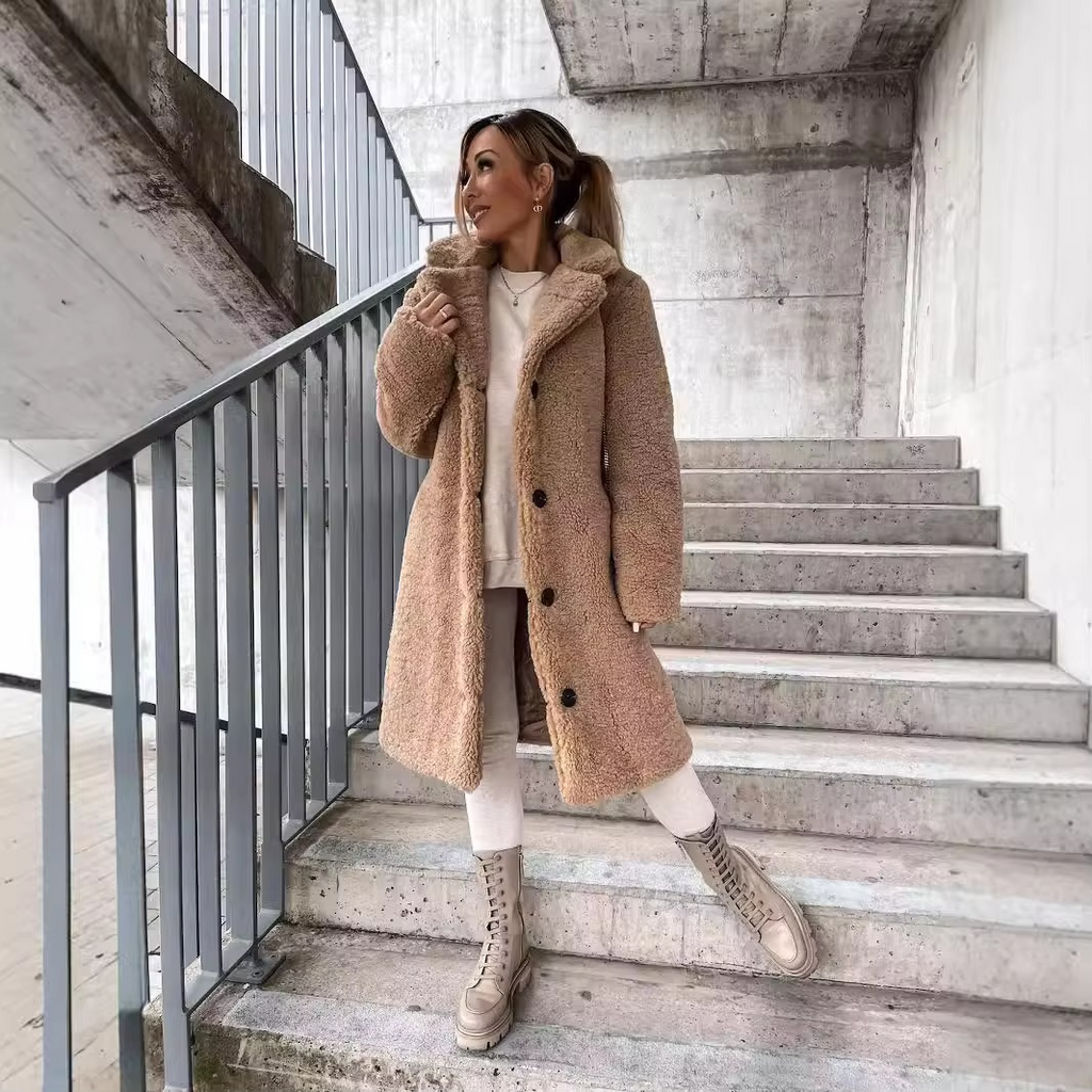 Women's Teddy Fleece Coat | Button-Front Long Jacket