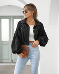 Women’s Cropped Corduroy Jacket with Balloon Sleeves