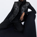 Women’s Faux Leather Padded Gilet with High Neck
