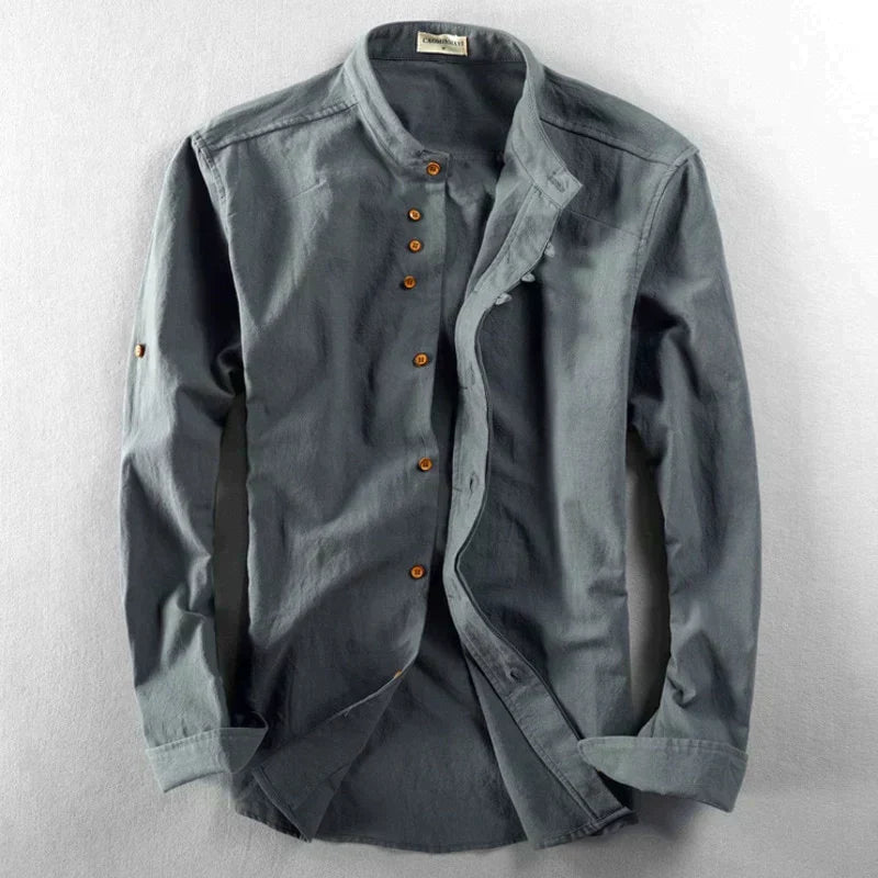 Chemise à manches longues et col mao pour homme