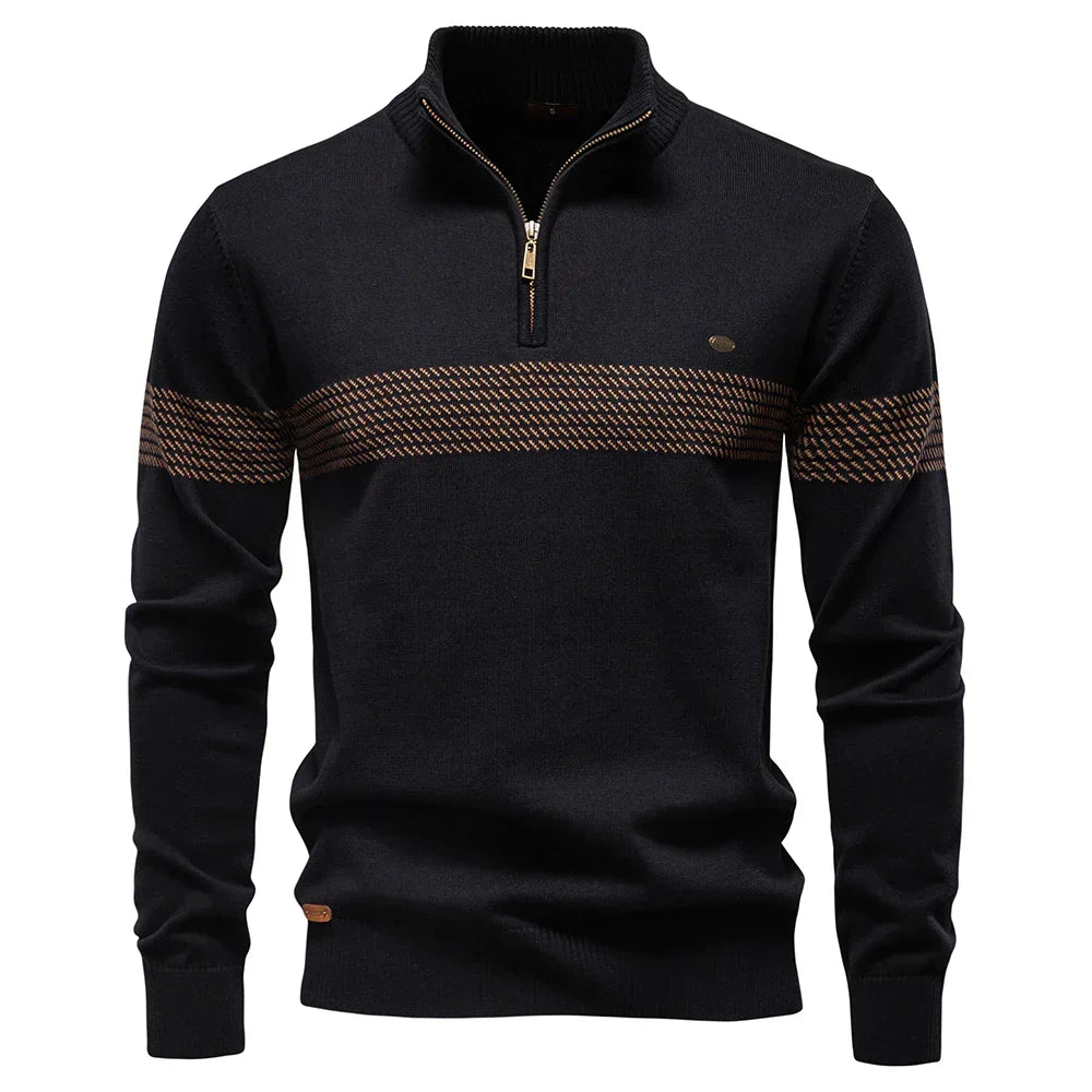Pull en maille homme à demi-fermeture éclair | Pull à détails côtelés
