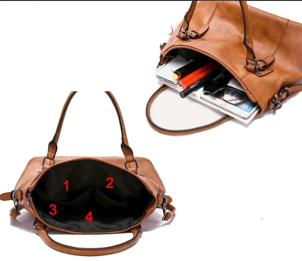 Women's Tote Bag in PU Leather with Crossbody Strap for Autumn Everyday Use