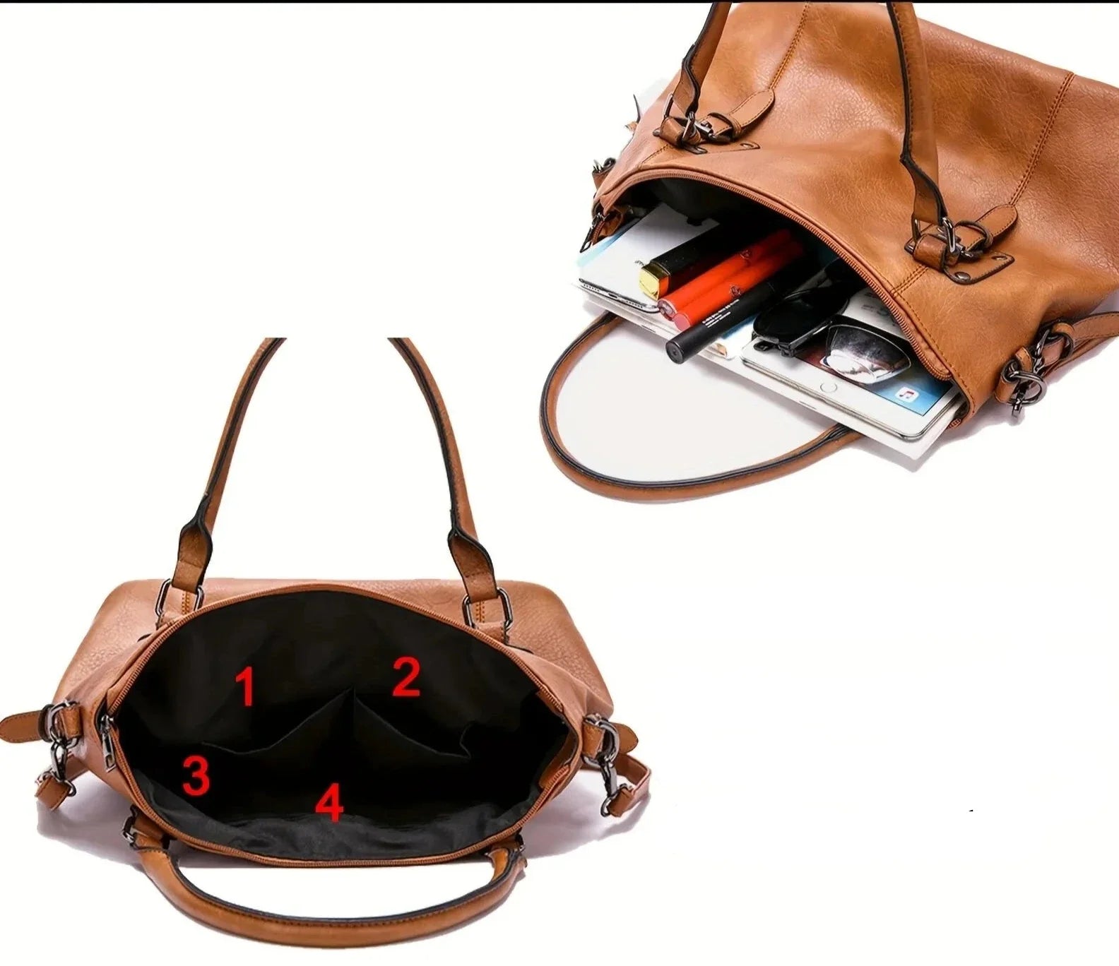 Women's Tote Bag in PU Leather with Crossbody Strap for Autumn Everyday Use