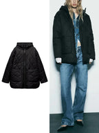 Damska pikowana kurtka zimowa | luźny krój z kapturem