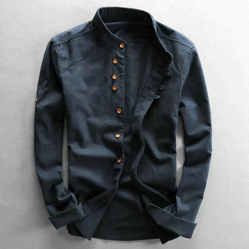 Men's Mandarin Collar Long Sleeve Shirt
