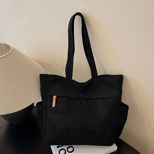 Sac cabas en velours côtelé avec détail de poche latérale