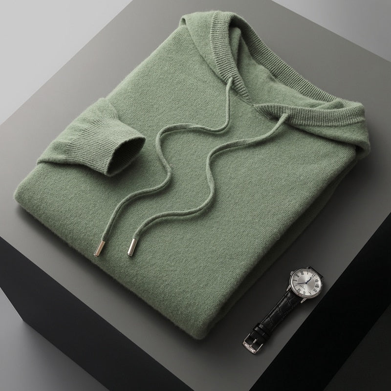 Sweat à capuche pour homme en laine mérinos | pull doux à enfiler