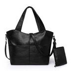 Leather Tote Bag with Crossbody Strap and Pouch