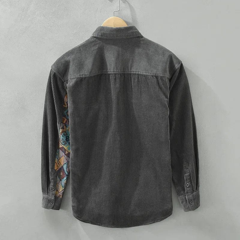 Męska sztruksowa koszula overshirt ze wzorzystym detalem kieszeni